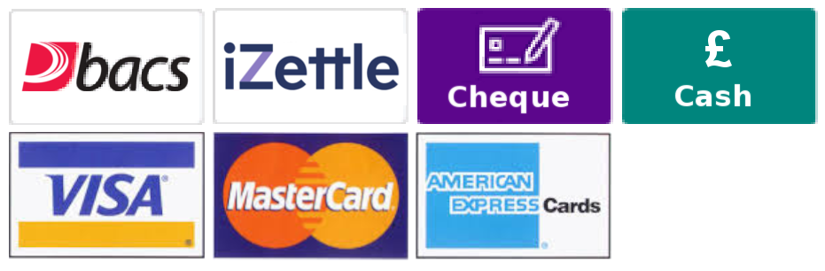 Contact Payment Methods BACS, Cheque and Cash.